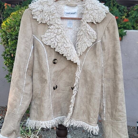 Vtg Wet Seal Faux Suede Sherpa Lined Faux Fur Collar Jacket - Picture 2 of 8